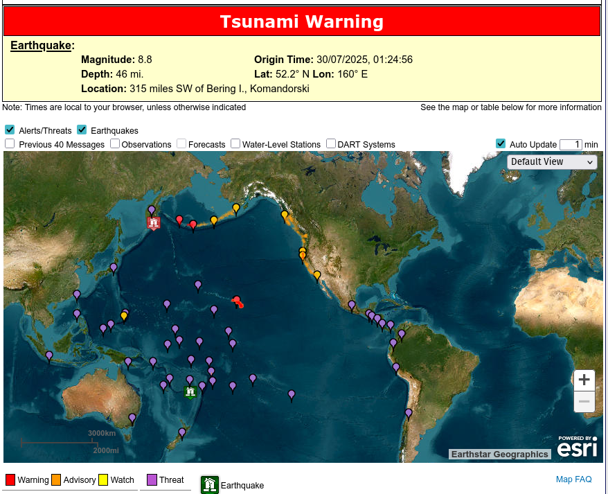 Tsunami nel Pacifico: evacuazioni alle Hawaii, allerta in California