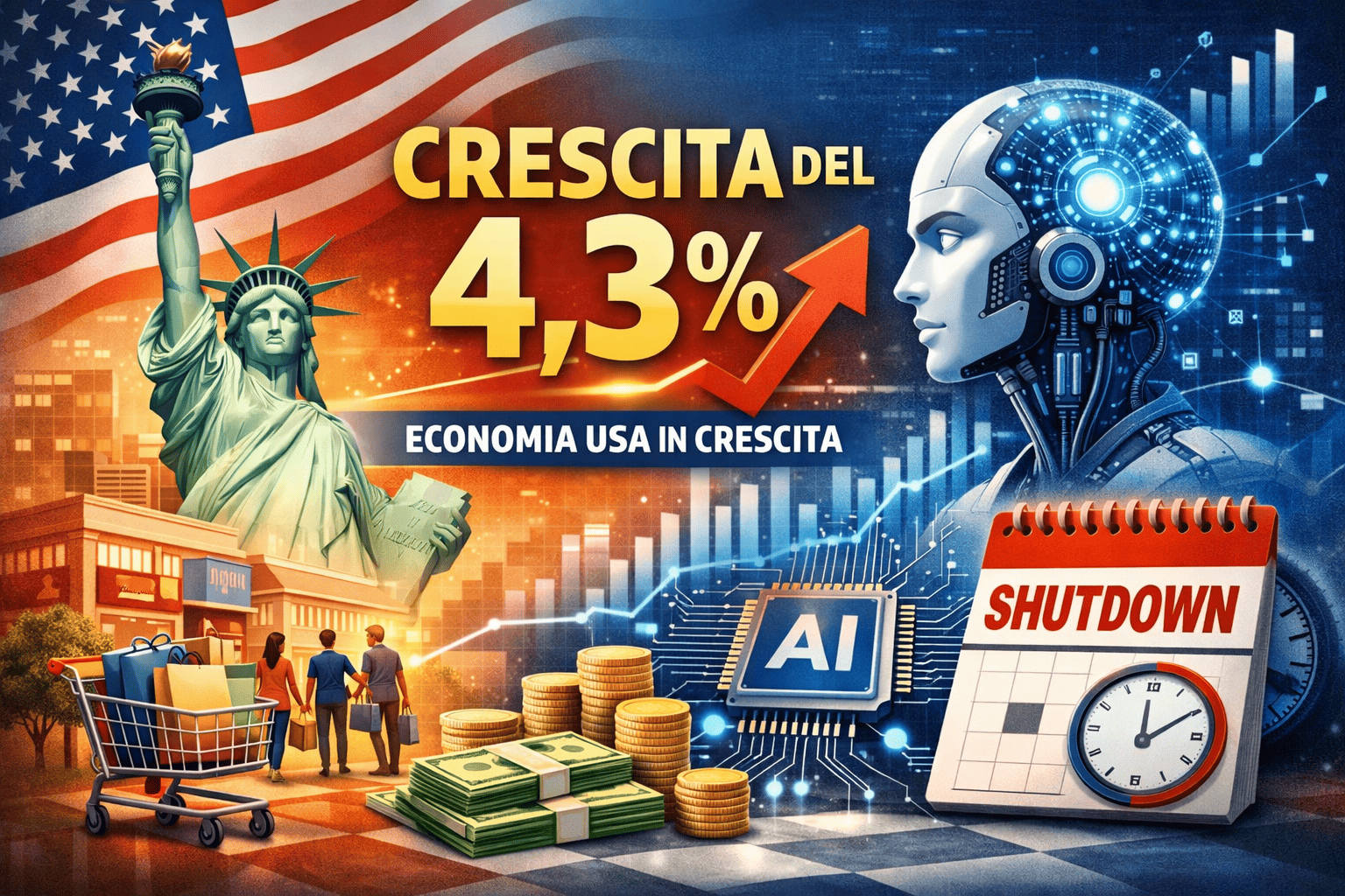 L'economia americana cresce del 4,3% nel terzo trimestre