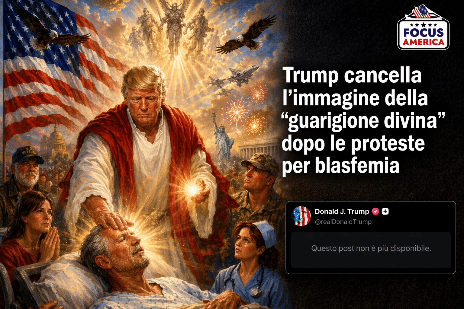 Trump cancella il post con immagine generata dall’IA che lo ritraeva come Cristo