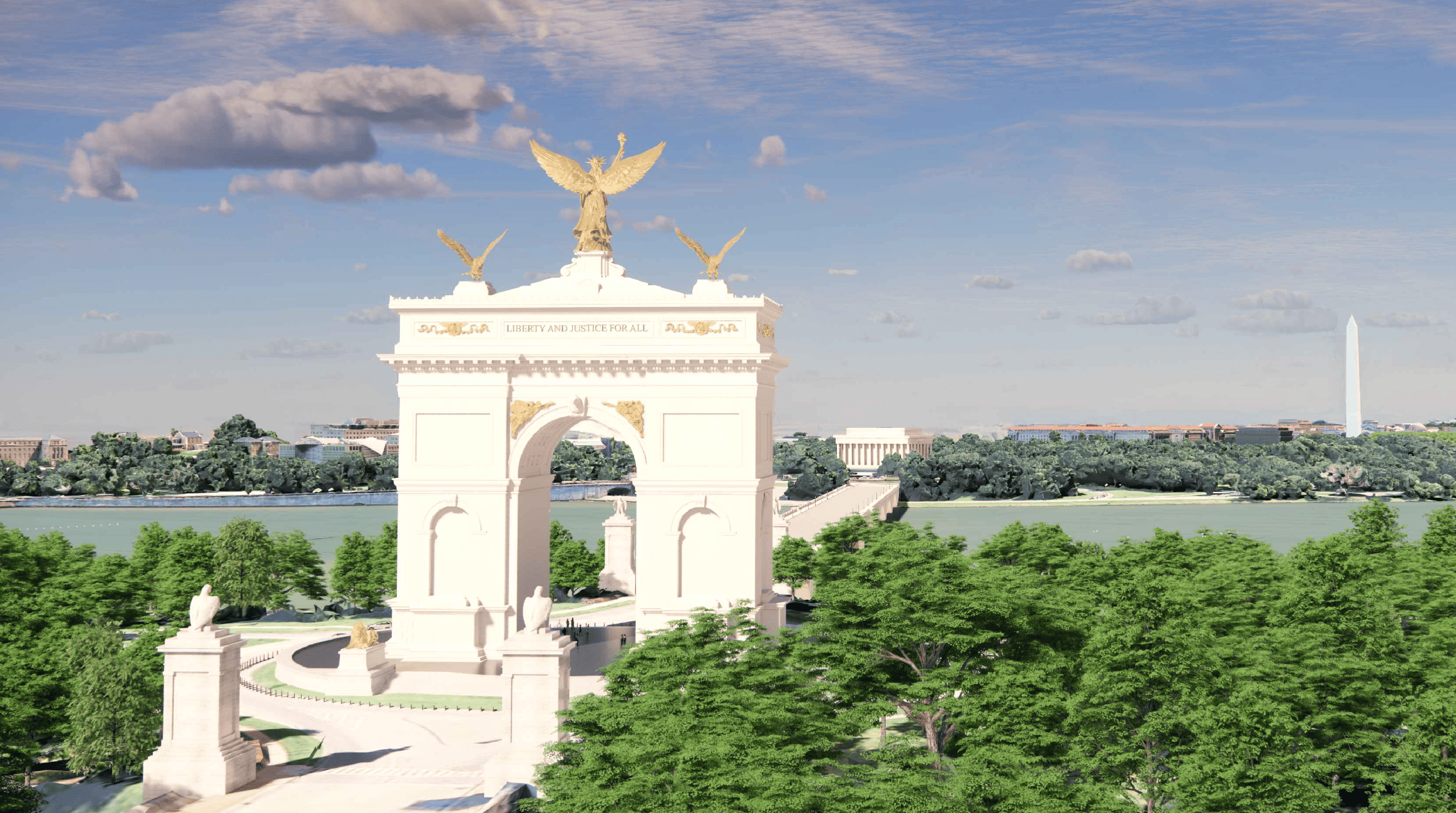 Trump svela il progetto dell'arco di trionfo a Washington: alto 76 metri, il più grande al mondo