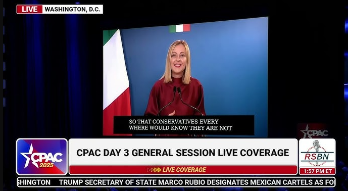 Giorgia Meloni al CPAC difende il discorso di JD Vance a Monaco e critica le élite europee