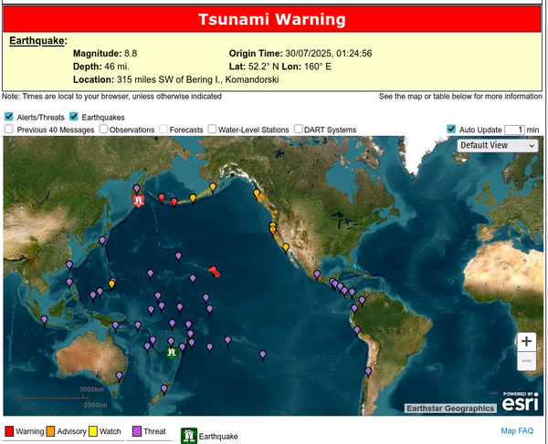Tsunami nel Pacifico: evacuazioni alle Hawaii, allerta in California
