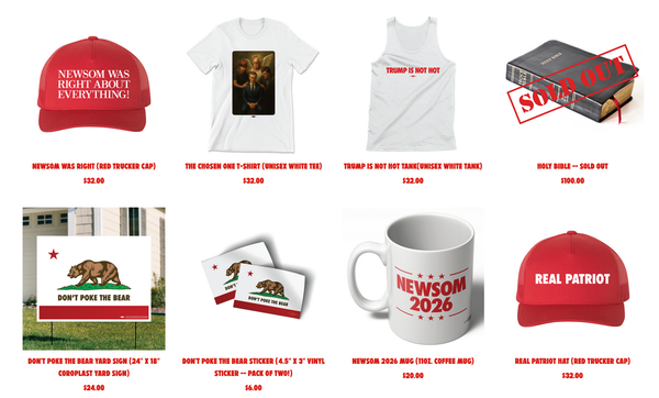 Newsom lancia un “Patriot Shop” con la parodia del merchandise di Trump