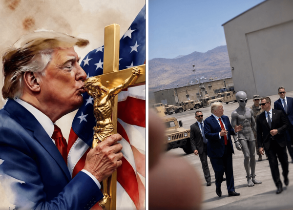 Trump bacia Gesù e arresta un alieno nelle immagini che ha pubblicato su Truth Social